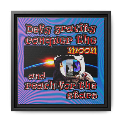 defy conquer reach - framed canvas art (light blue-purple wave)