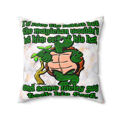 turtle race - Faux Suede Square Pillow - (white marble)