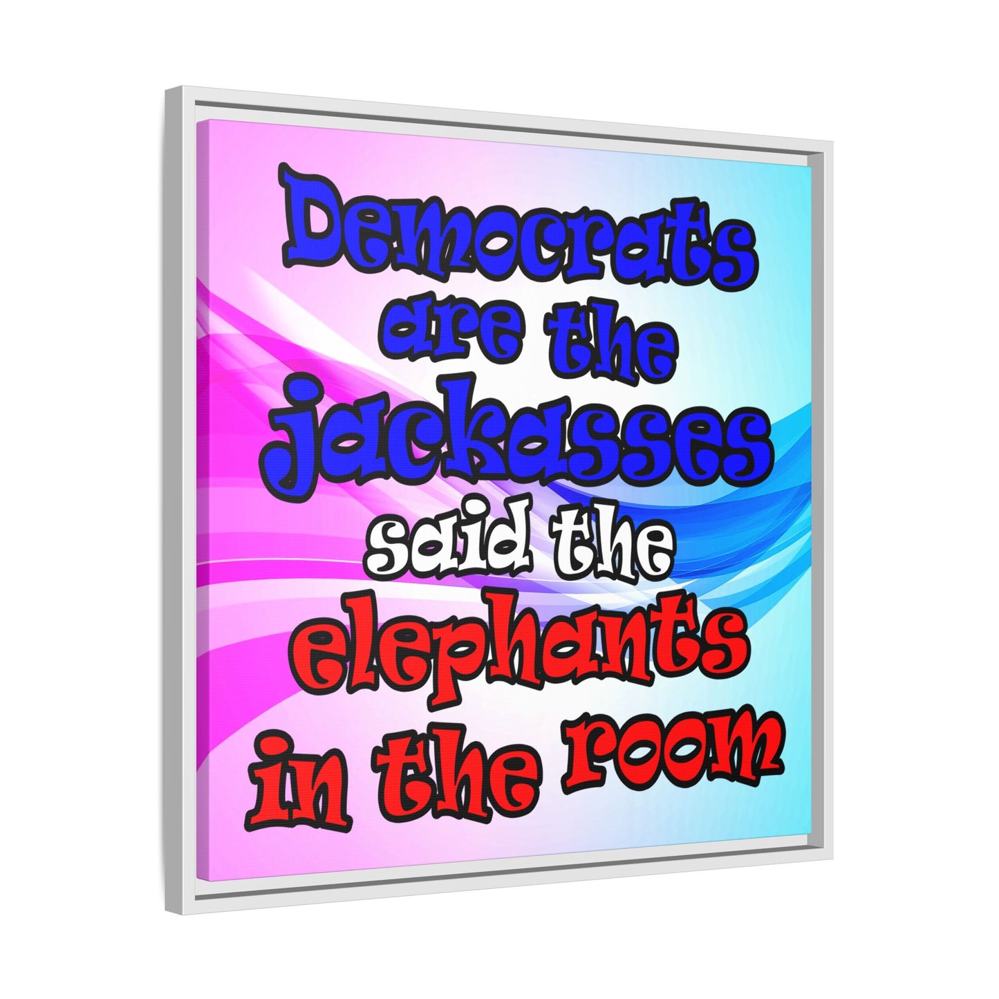 donkeys and elephants - framed canvas art (light blue-pink wave)