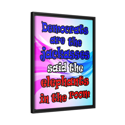 donkeys and elephants - framed canvas art (light blue-pink wave)