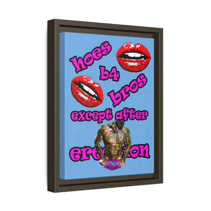 hoes b4 bros - framed canvas art (light blue)