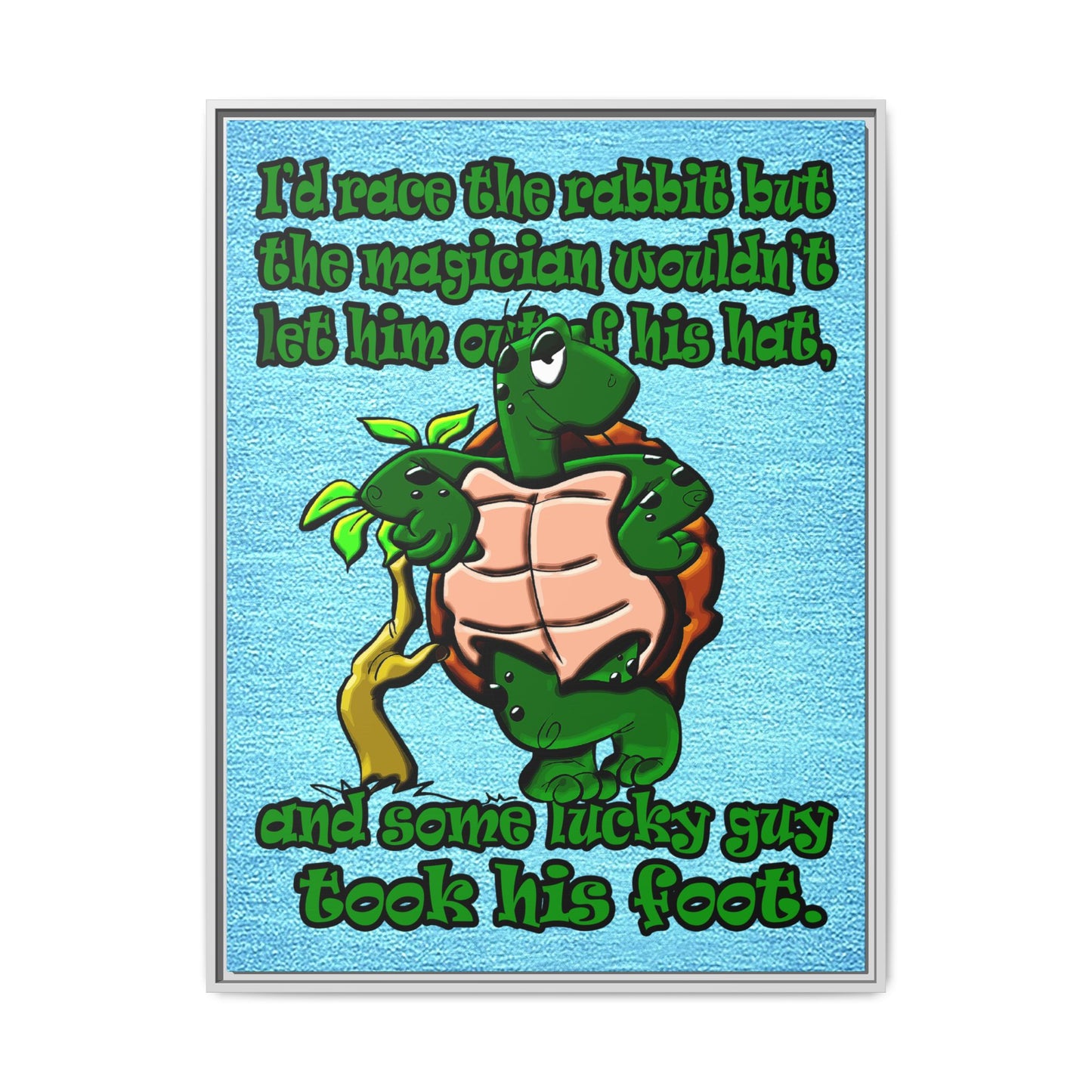 turtle race - framed canvas art (faded blue)