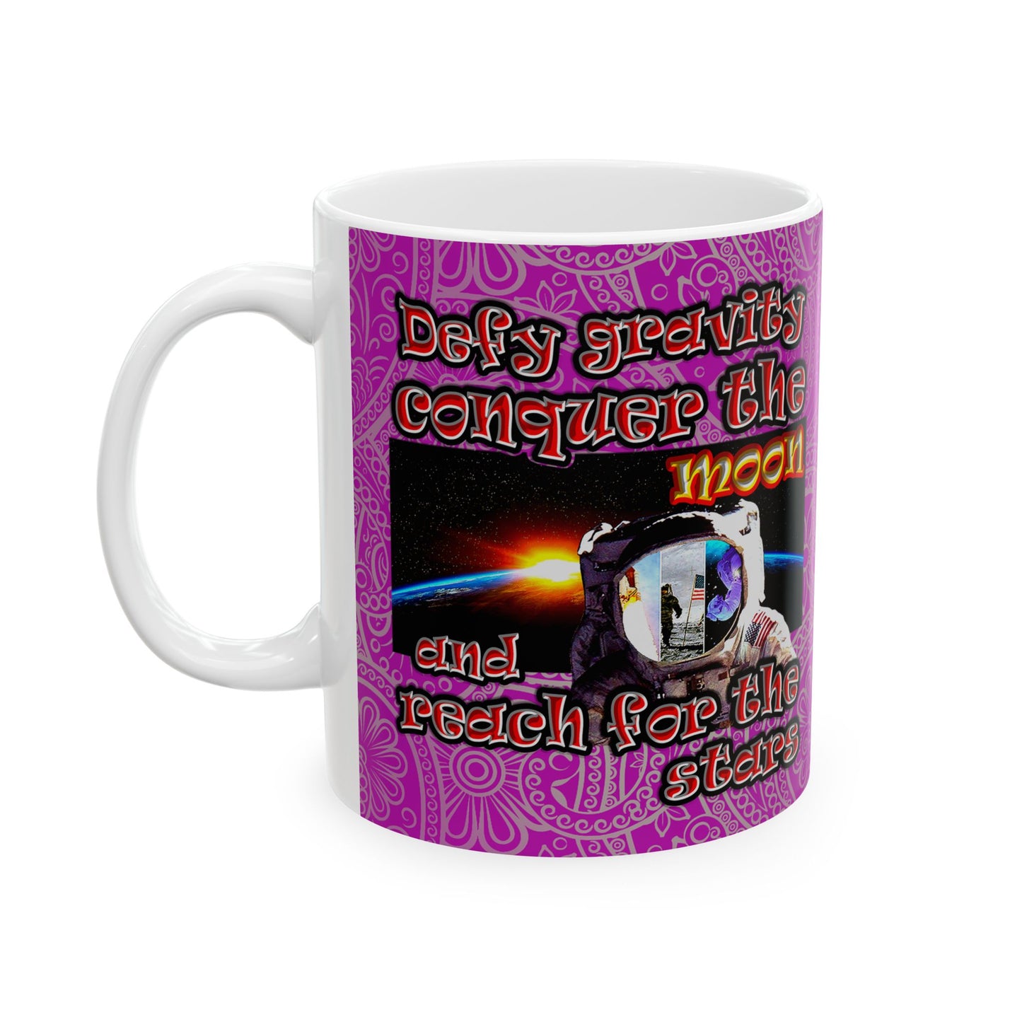 defy conquer reach - White Mug (pink swirl)
