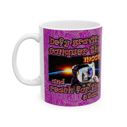 defy conquer reach - White Mug (pink swirl)
