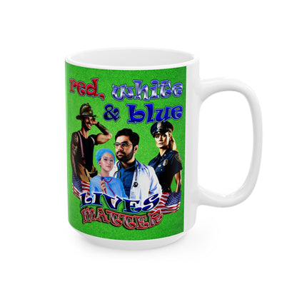 rw&b lives matter - White Mug (green turf)