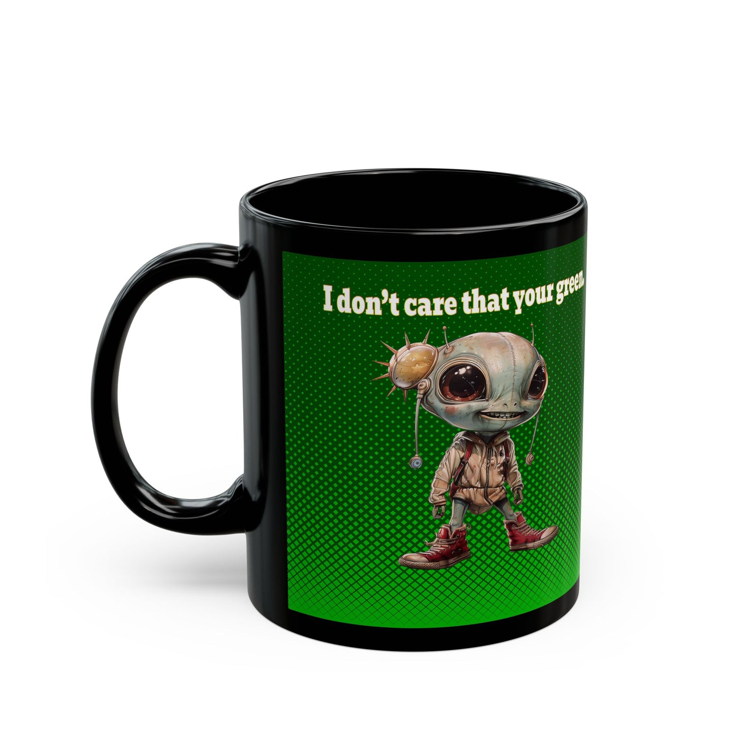 I don't care that your grey - Black Mug (logo green)
