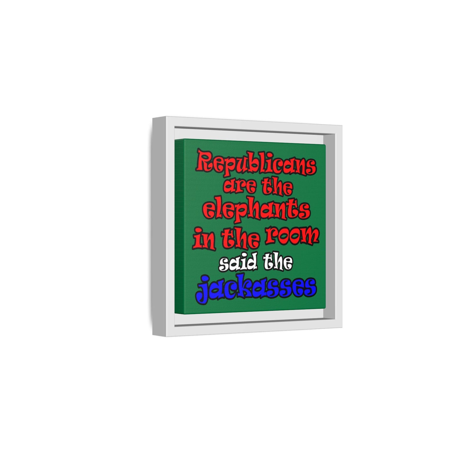 donkeys and elephants - framed canvas art (dark green)