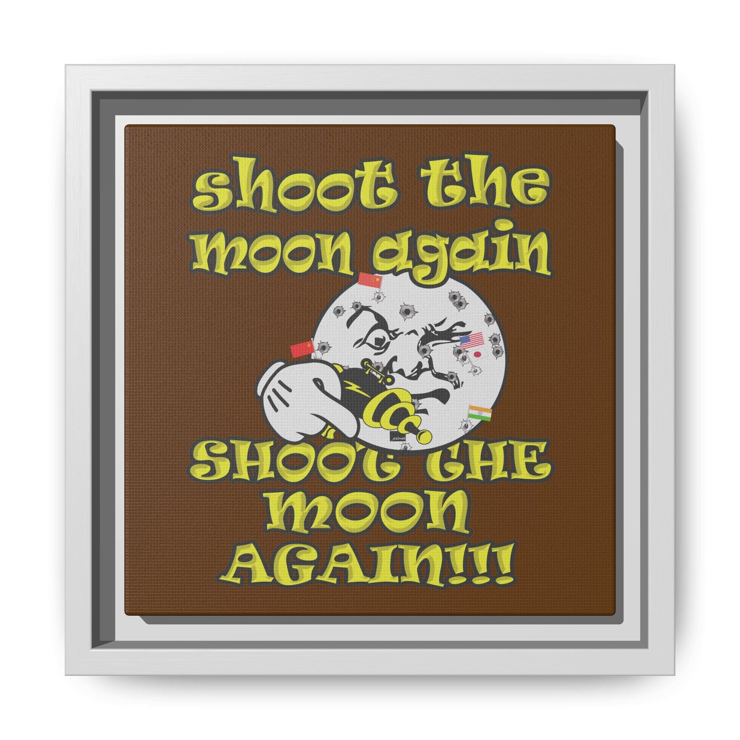 shoot the moon again - framed canvas art (brown)