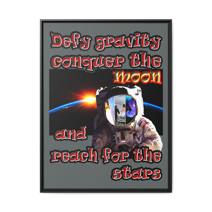 defy conquer reach - framed canvas art (dark grey)