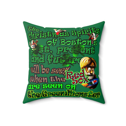 christmas spirits of boston - Spun Polyester Square Pillow - (dark green)