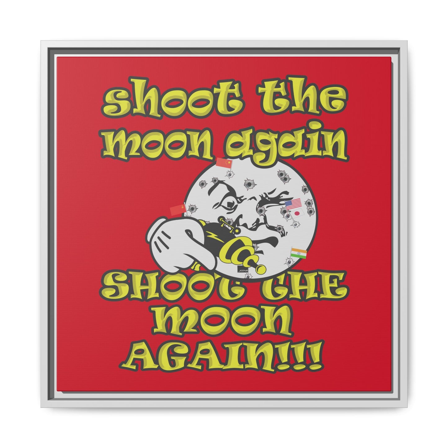 shoot the moon again - framed canvas art (dark red)
