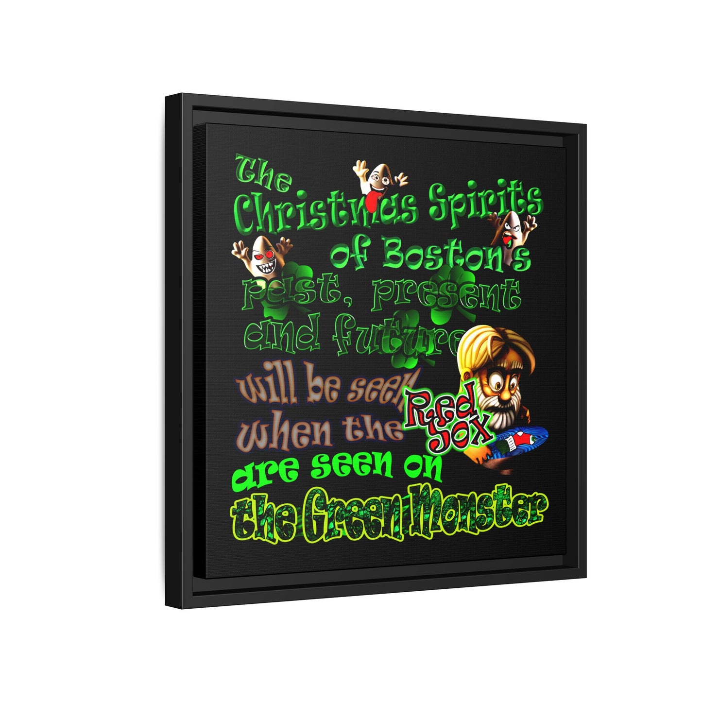 christmas spirits of boston - framed canvas art (black)