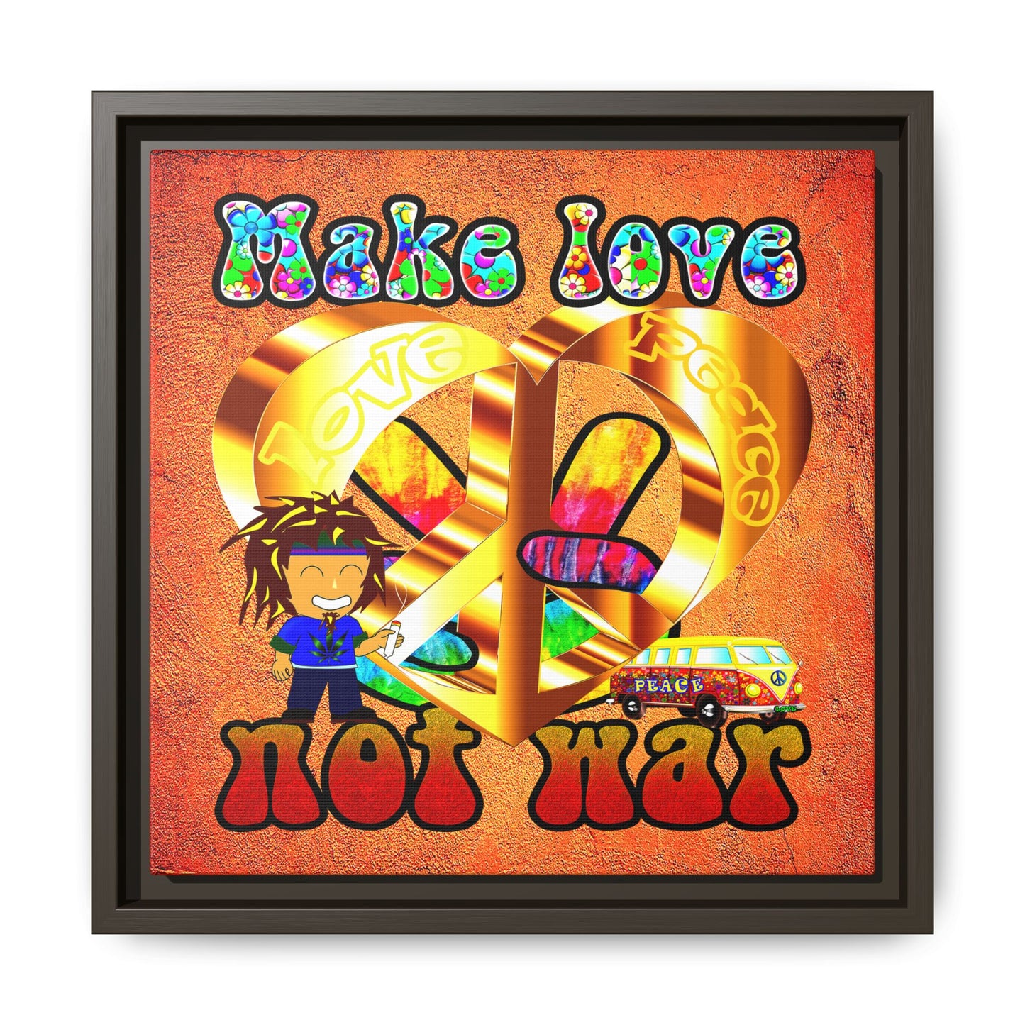 love peace - framed canvas art (burnt orange)