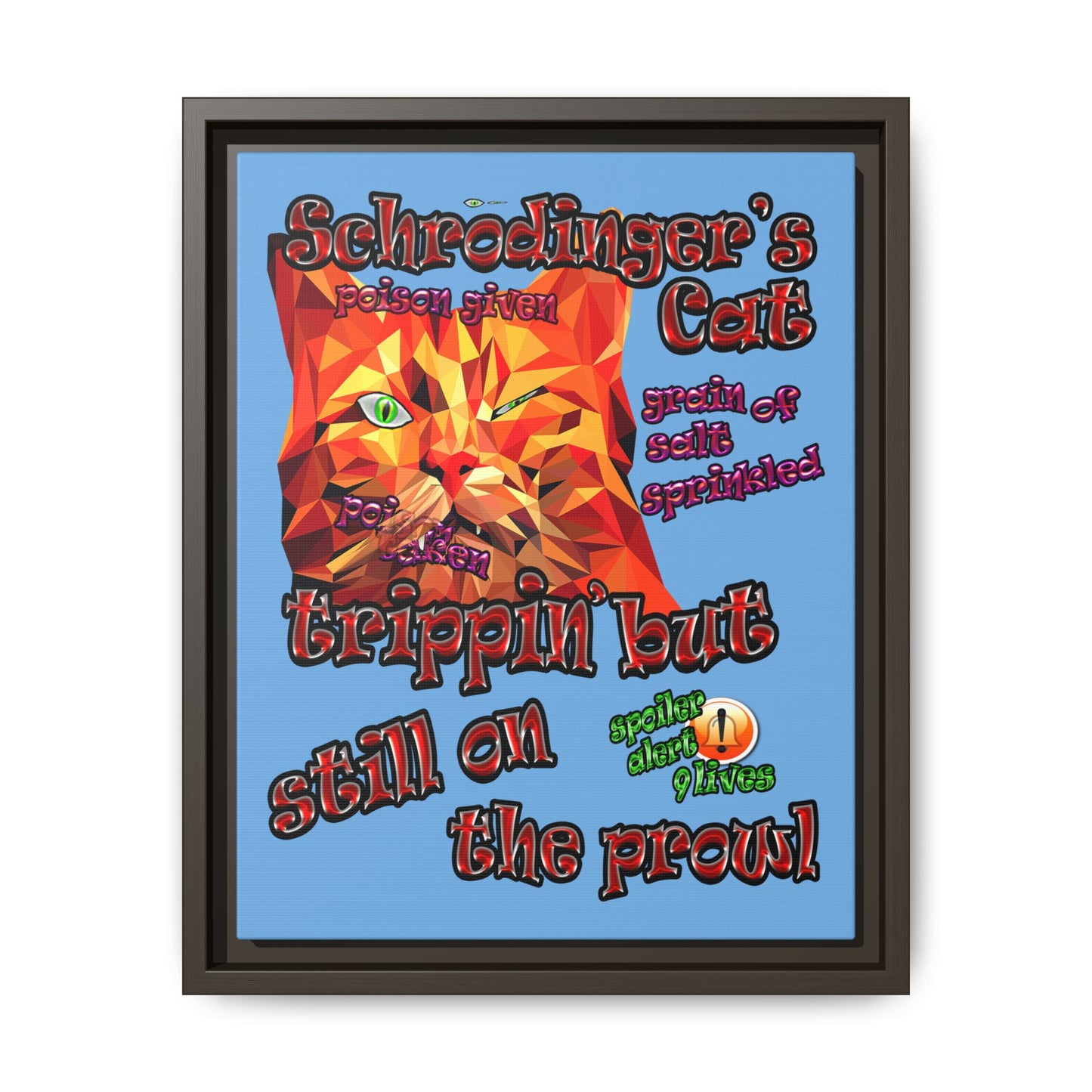 schrodinger's cat - framed canvas art (light blue)