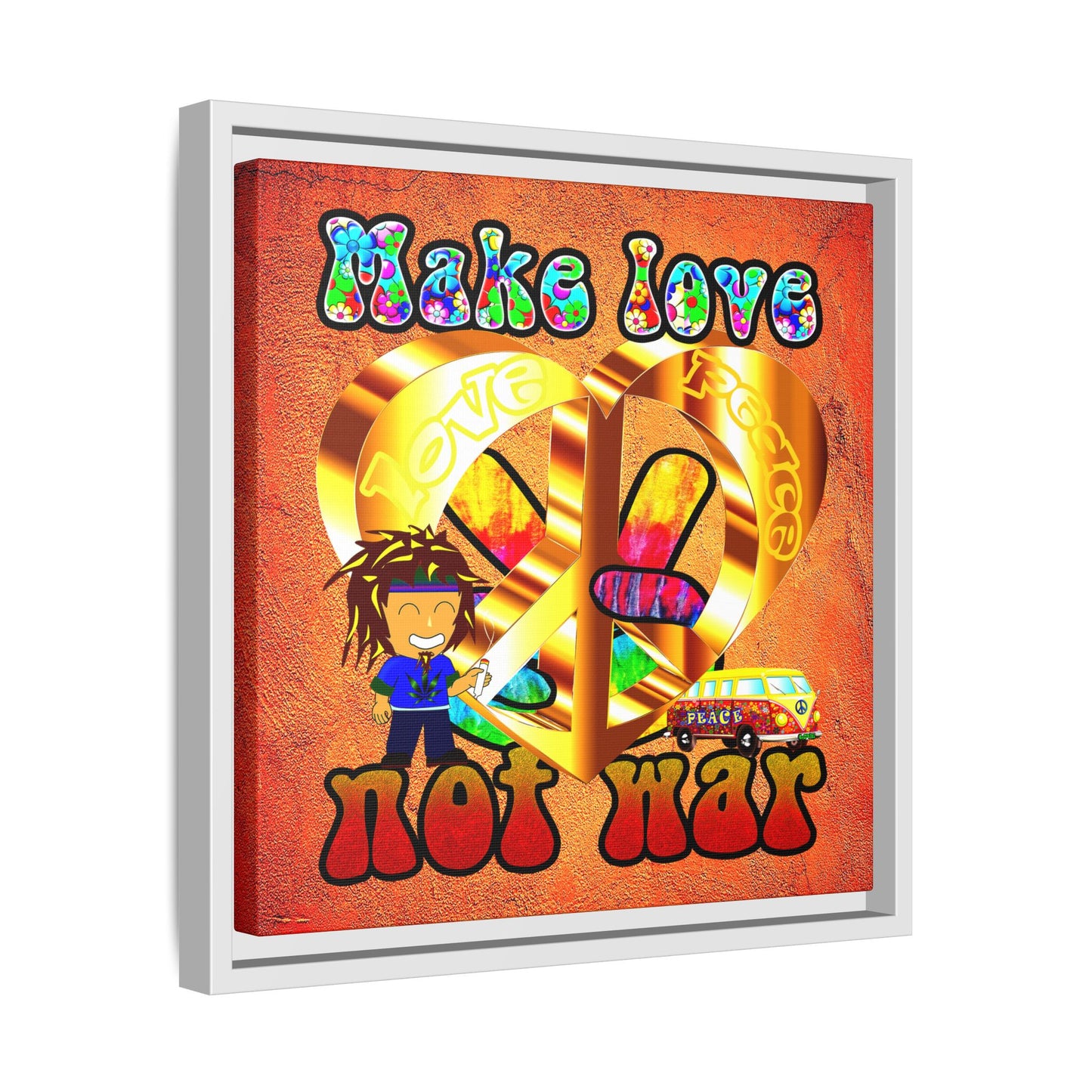 love peace - framed canvas art (burnt orange)