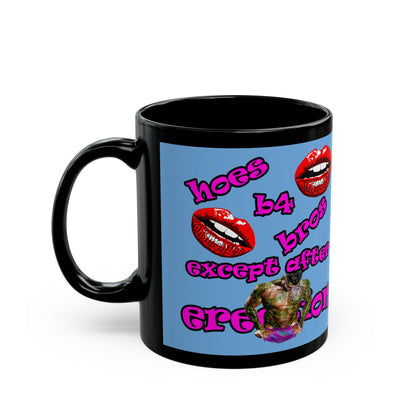 hoes b4 bros - Black Mug (light blue)