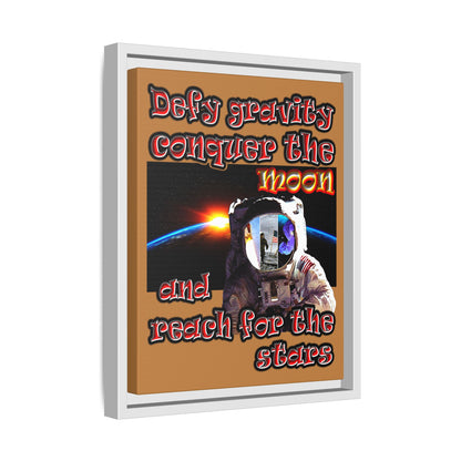 defy conquer reach - framed canvas art (light brown)