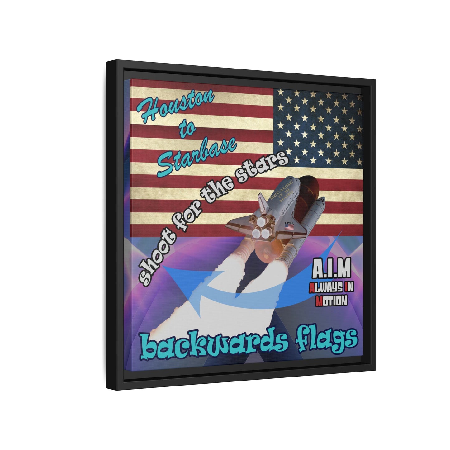 shoot for the stars - framed canvas art (grey-pink wave)