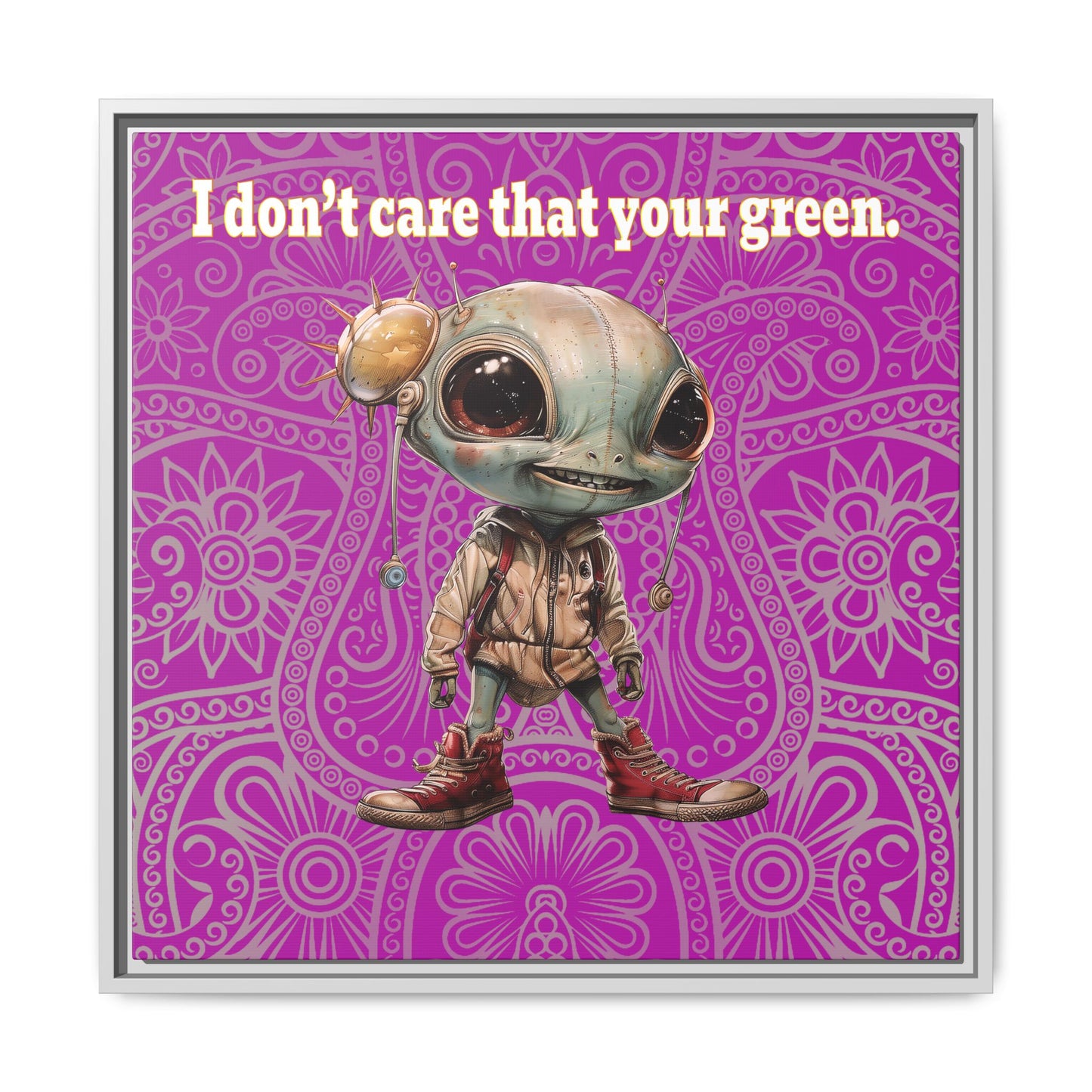 I don't care that your green - framed canvas art (pink swirl)