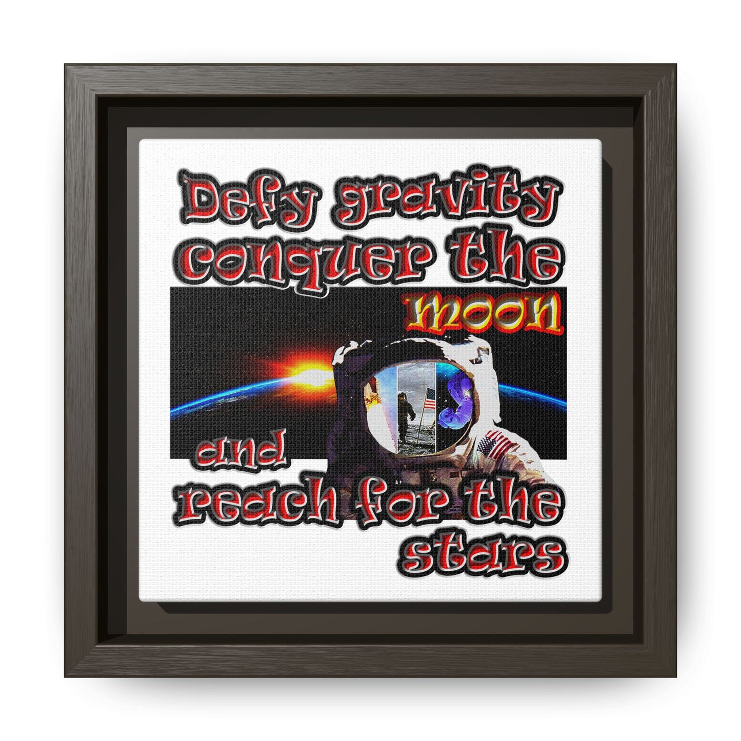 defy conquer reach - framed canvas art (white)