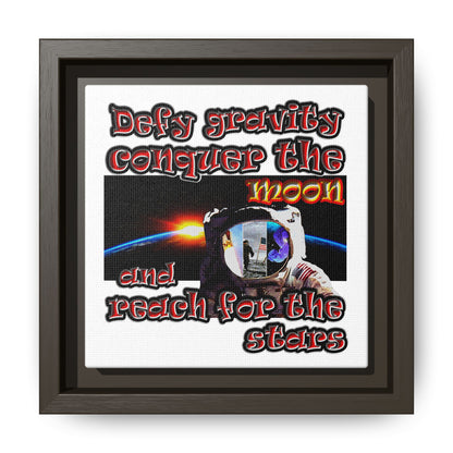 defy conquer reach - framed canvas art (white)