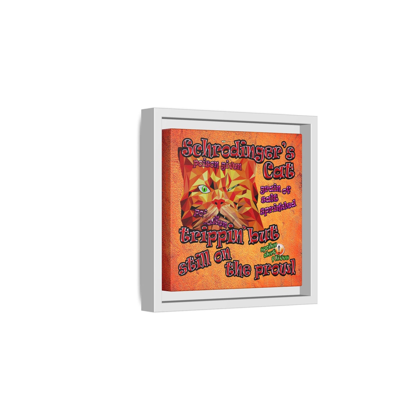 schrodinger's cat - framed canvas art (burnt orange)