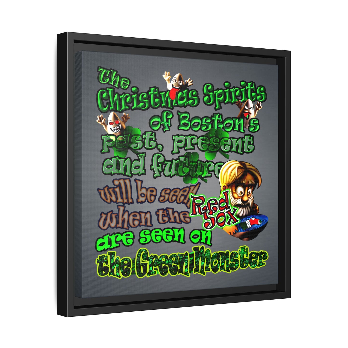 christmas spirits of boston - framed canvas art (grey-light grey)