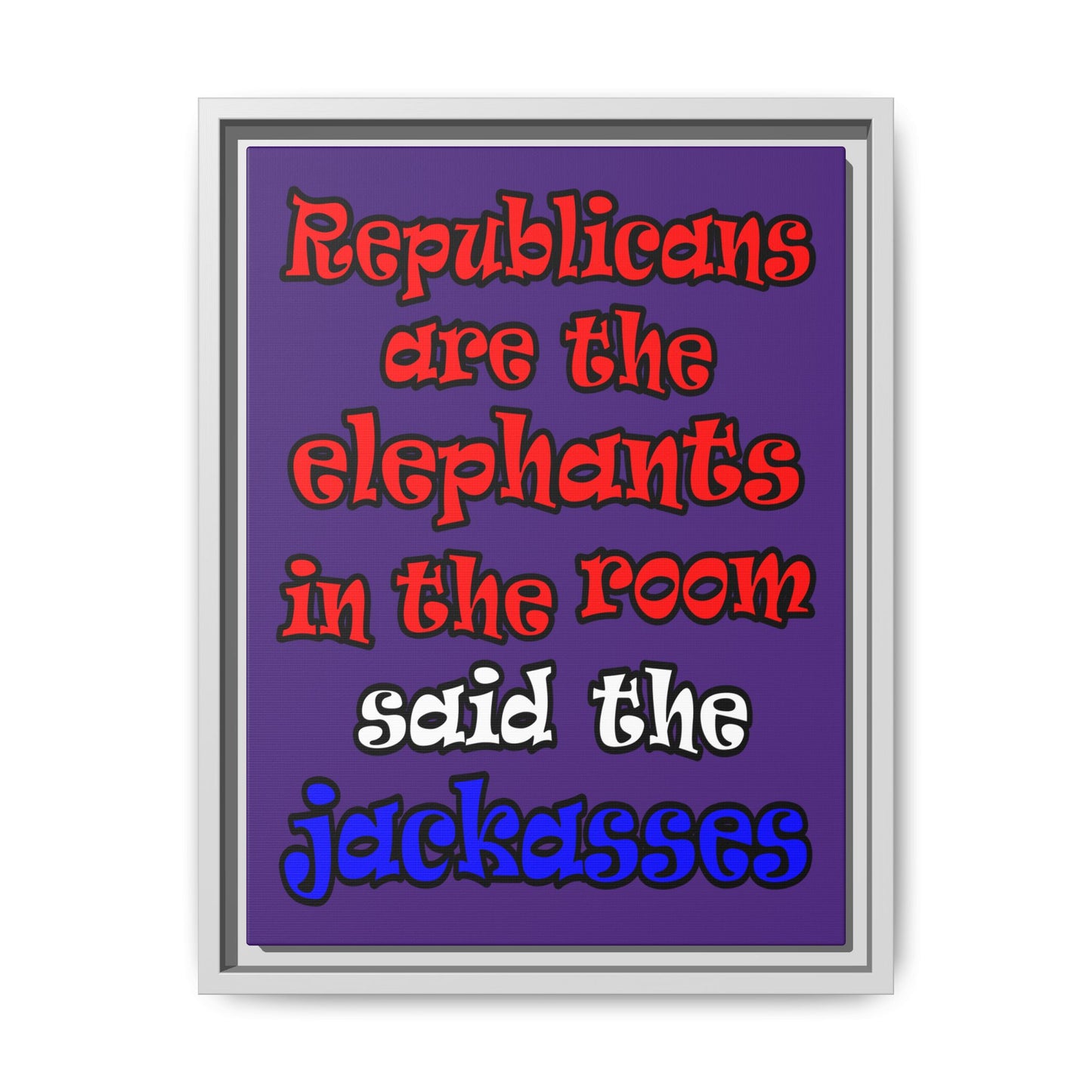 donkeys and elephants - framed canvas art (purple)