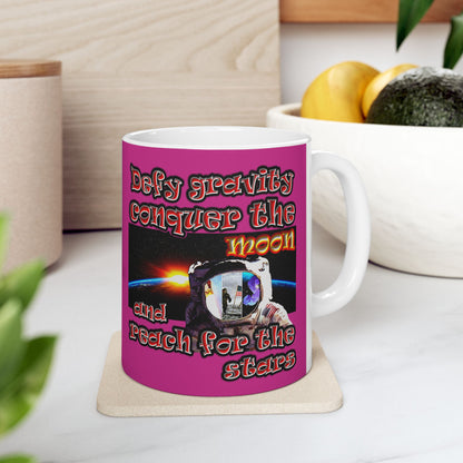 defy conquer reach - White Mug (pink)