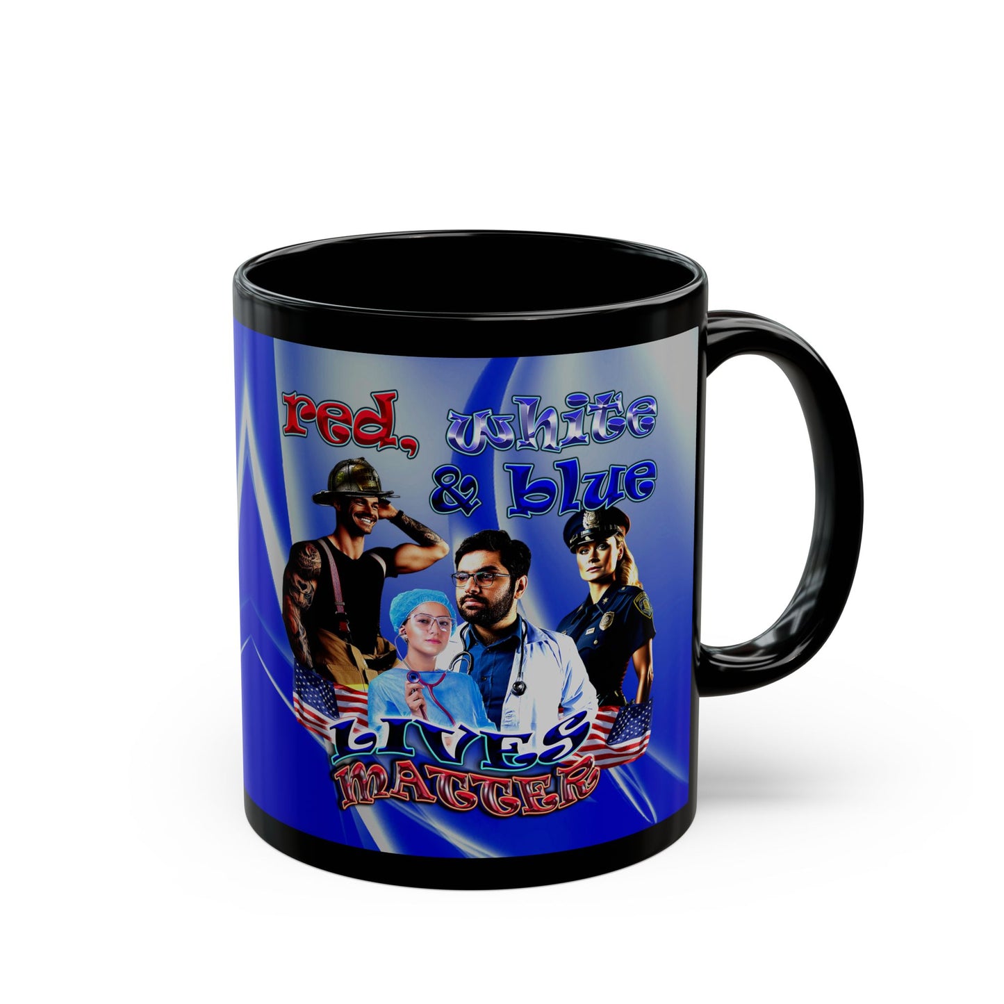 rw&b lives matter - Black Mug (blue-white wave)