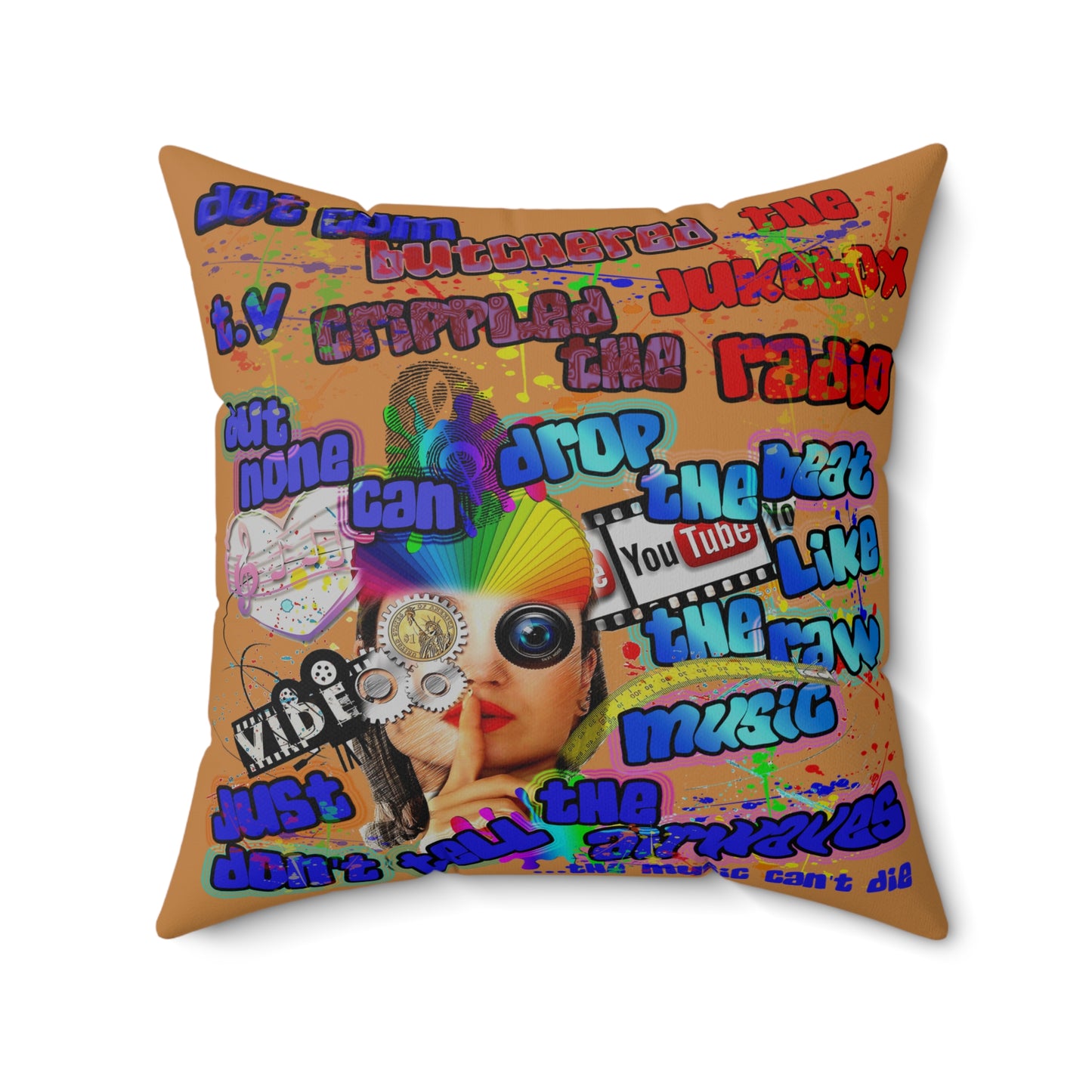 drop the beat - Spun Polyester Square Pillow - (light brown)