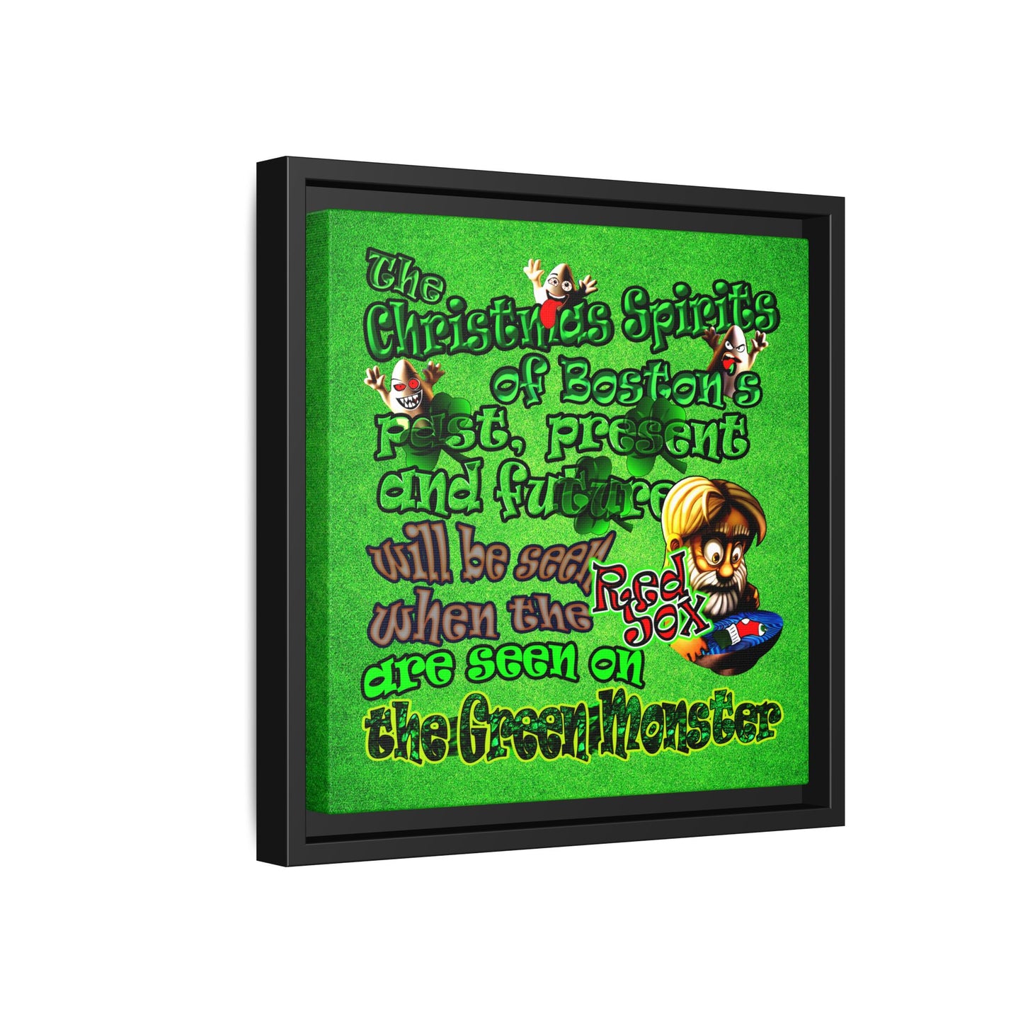 christmas spirits of boston - framed canvas art (green turf)