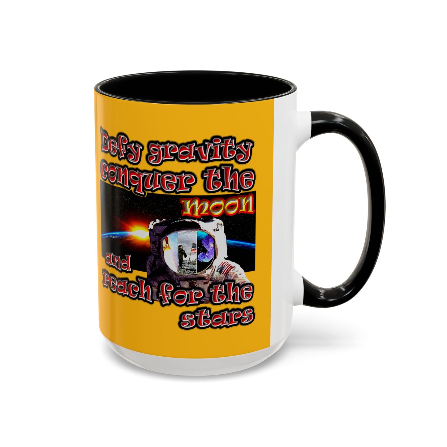 defy conquer reach - Accent Mug (yellow)