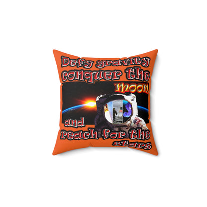 defy conquer reach - Spun Polyester Square Pillow - (orange)