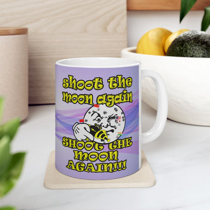 shoot the moon again - White Mug (light blue-pink wave)