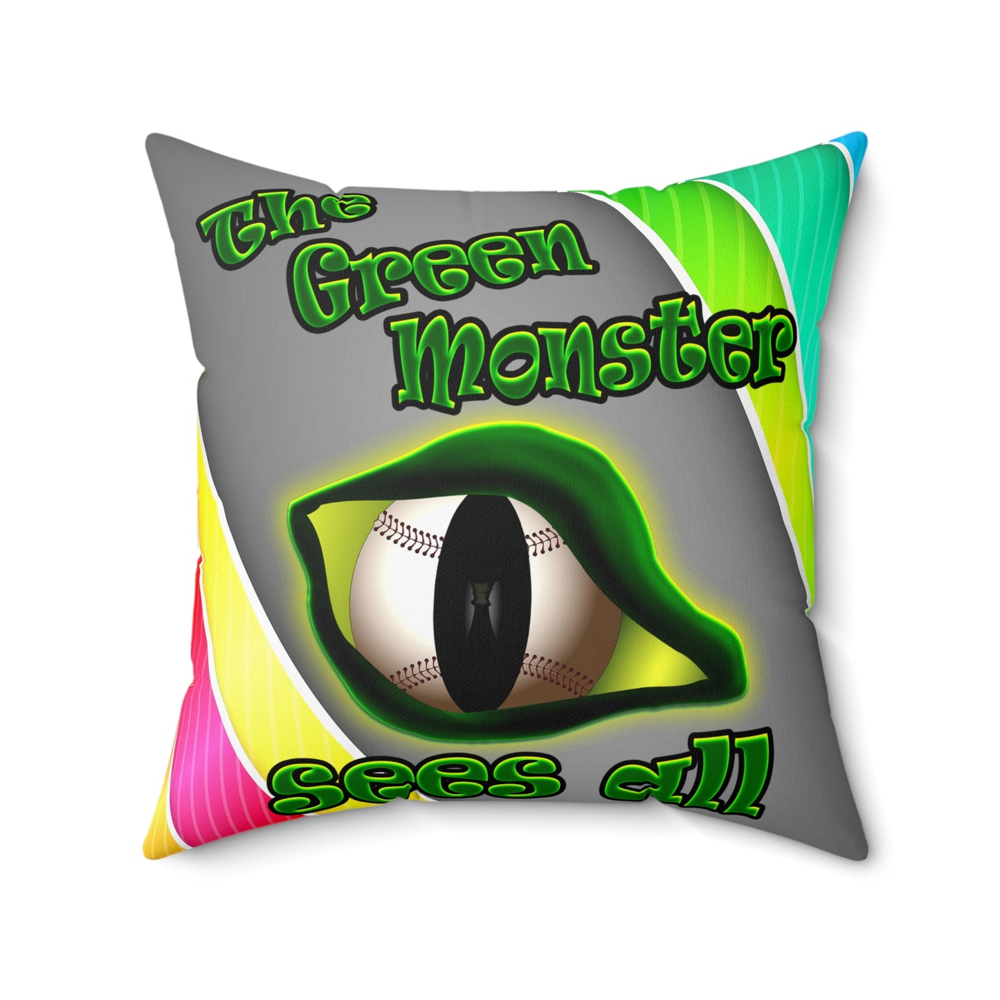 green monster - Spun Polyester Square Pillow - (rainbow split)