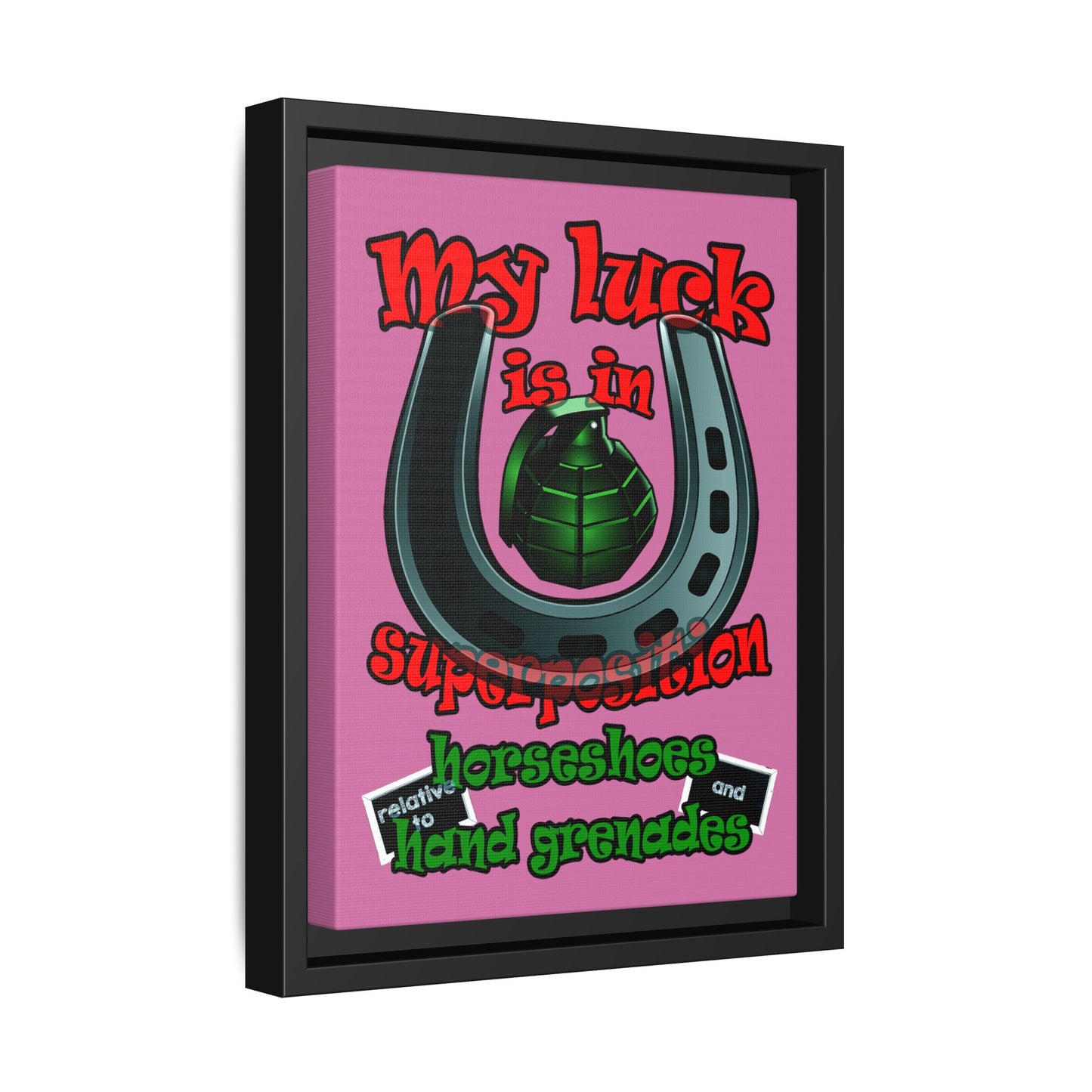my luck - framed canvas art (light pink)