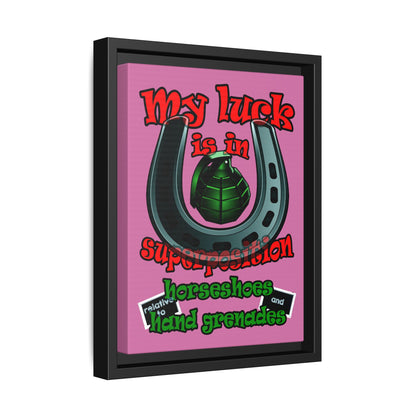 my luck - framed canvas art (light pink)