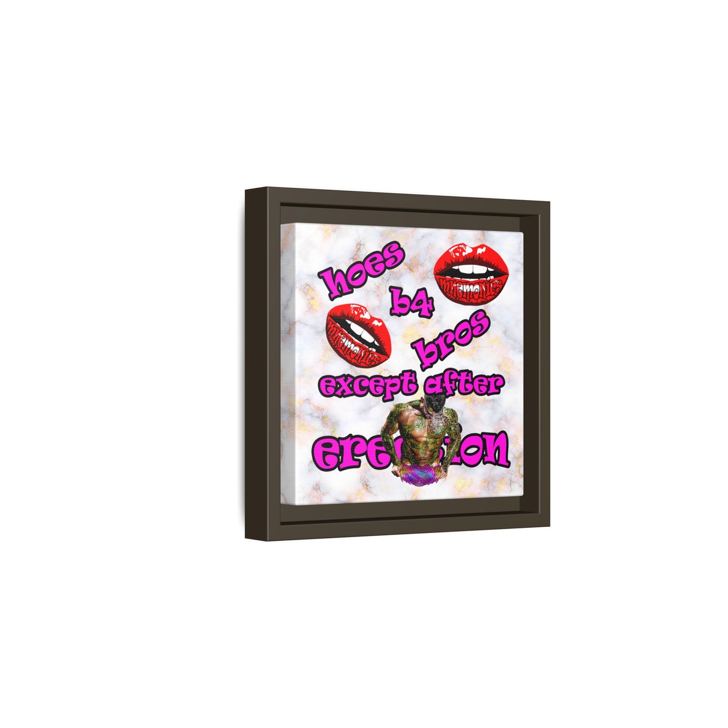 hoes b4 bros - framed canvas art (white marble)