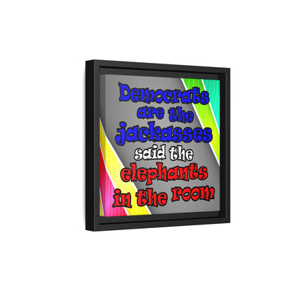 donkeys and elephants - framed canvas art (rainbow split)