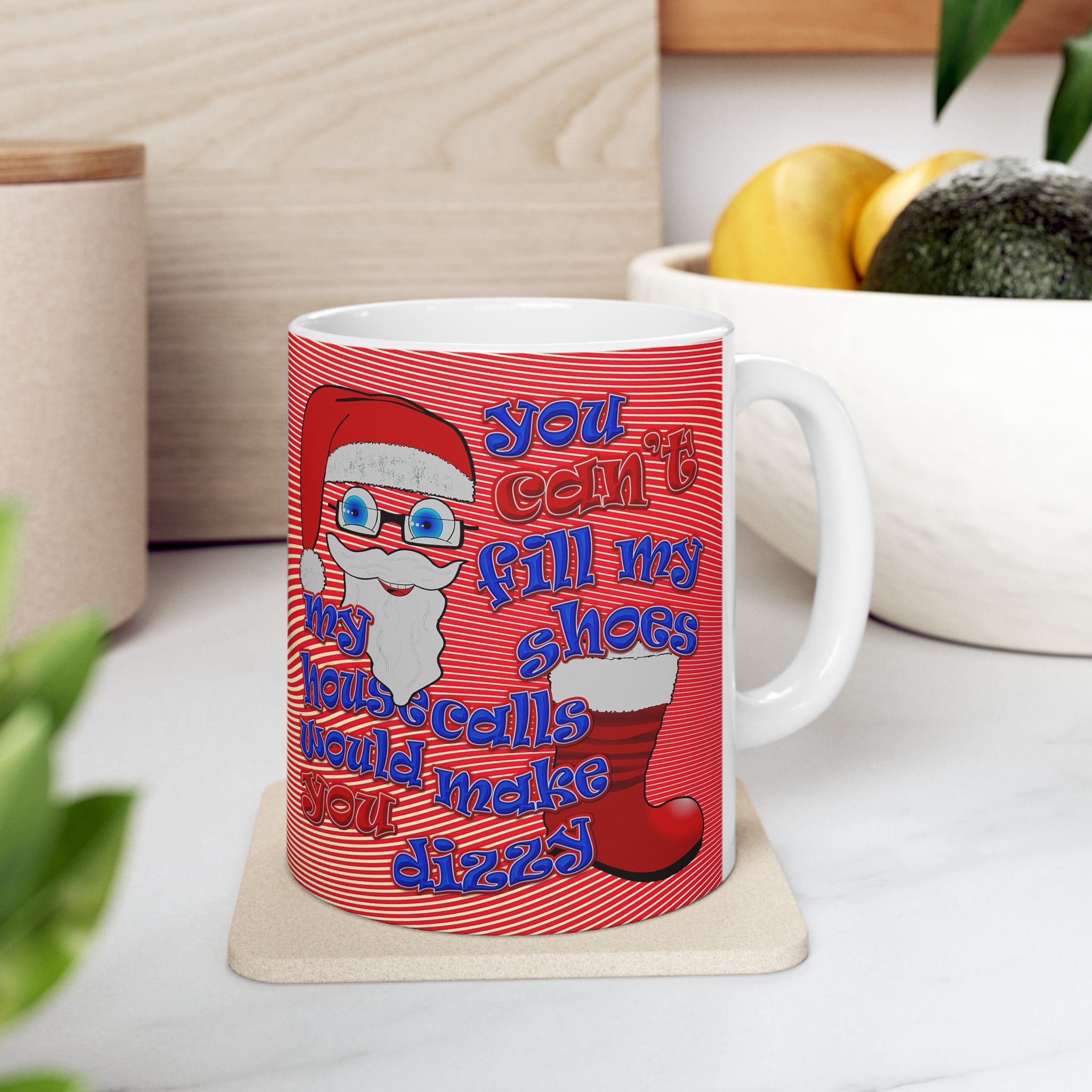 santa's shoes - White Mug (yellow-orange wave)