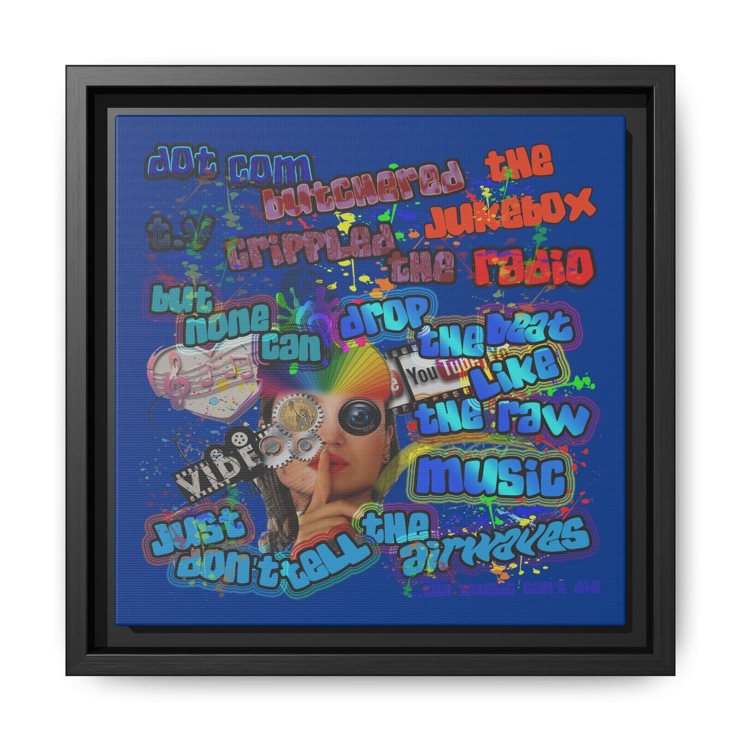 drop the beat - framed canvas art (dark blue)