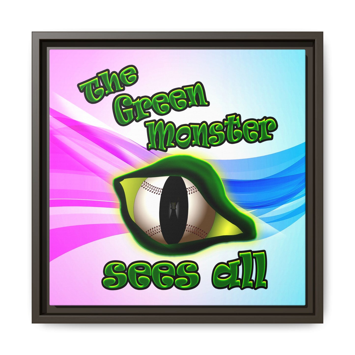 green monster - framed canvas art (light blue-pink wave)