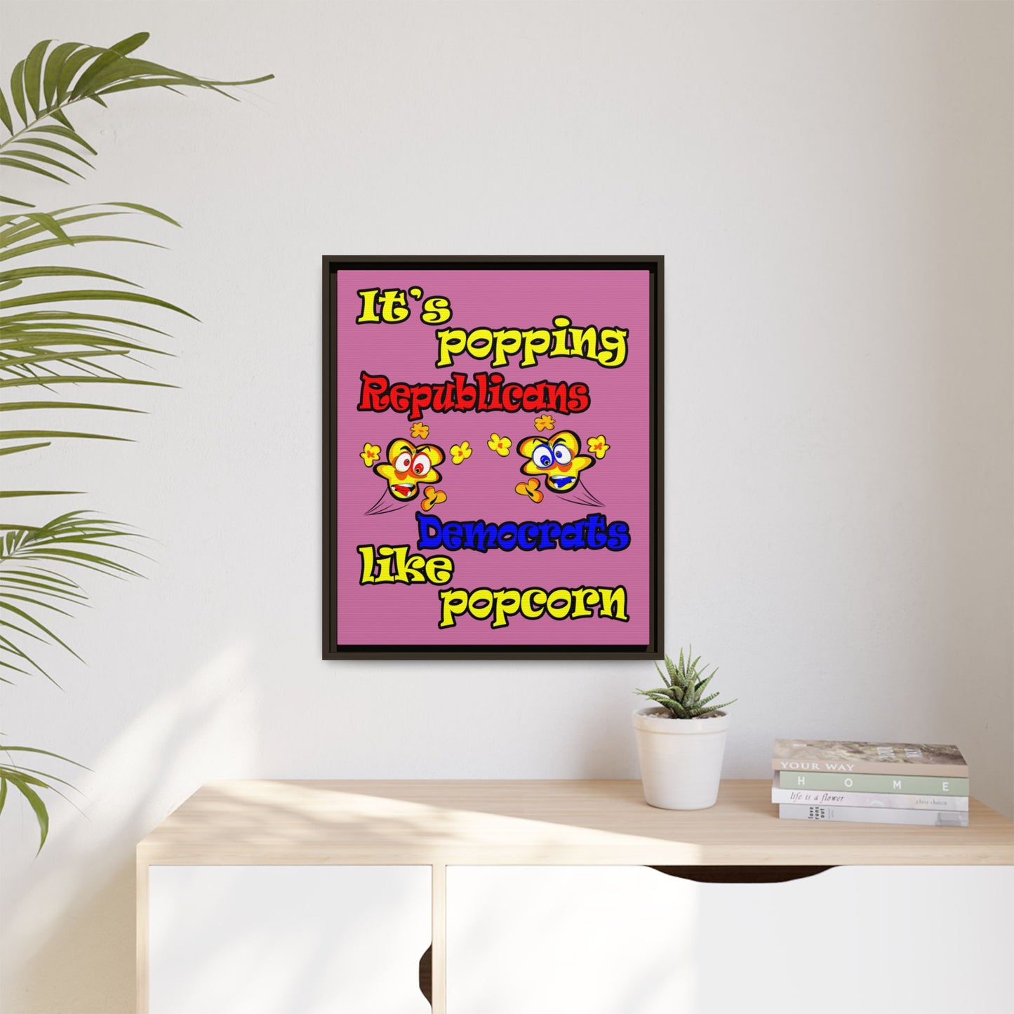 popping like popcorn - framed canvas art (light pink)