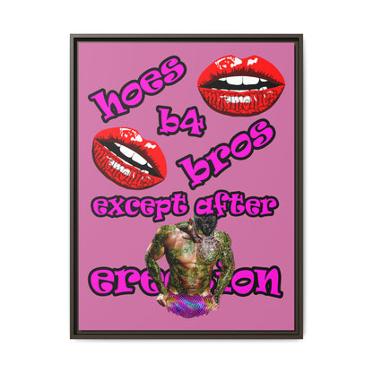 hoes b4 bros - framed canvas art (light pink)