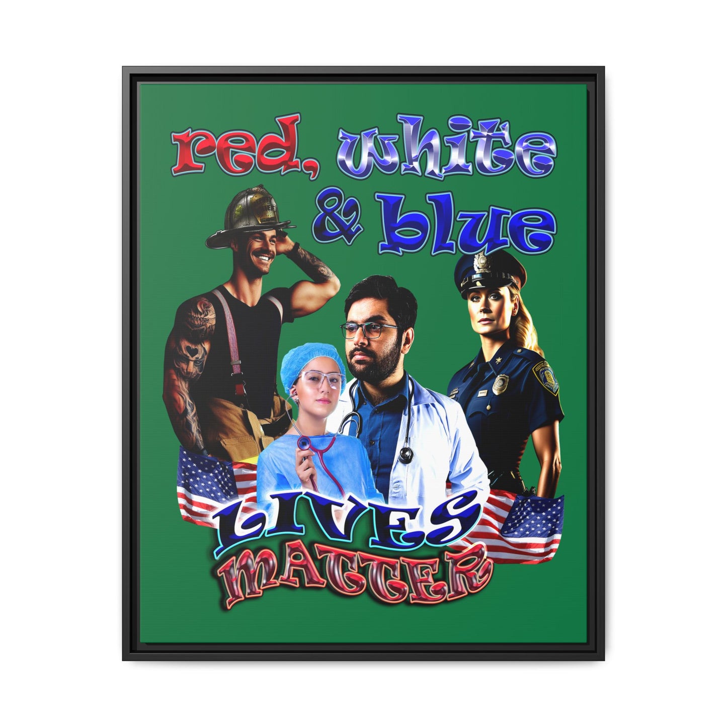 rw&b lives matter - framed canvas art (dark green)
