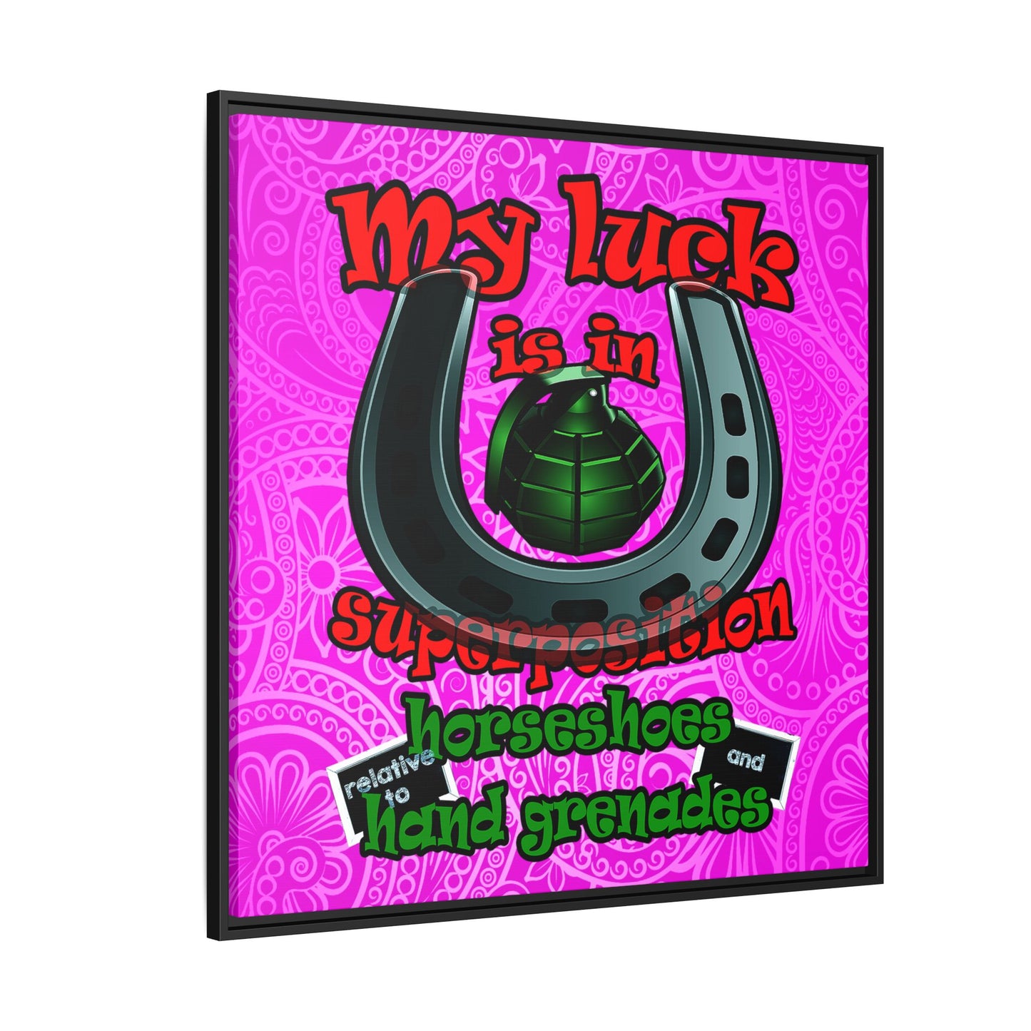 my luck - framed canvas art (pink swirl)