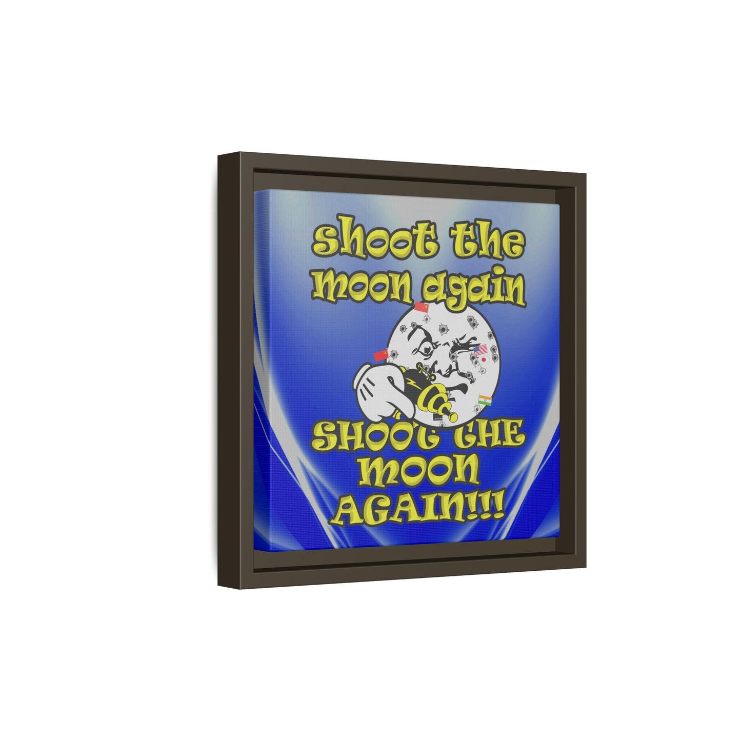 shoot the moon again - framed canvas art (blue-white wave)