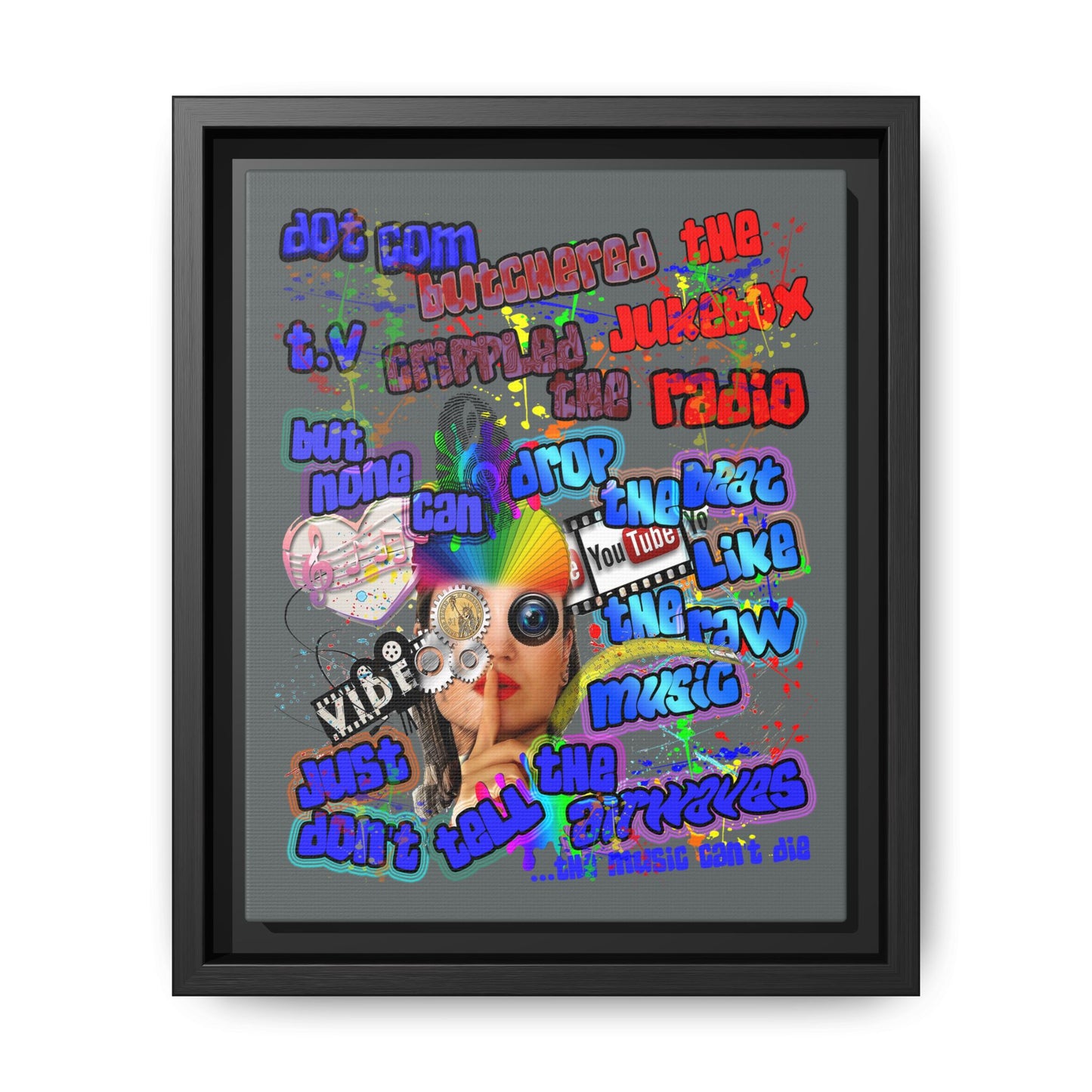 drop the beat - framed canvas art (dark grey)