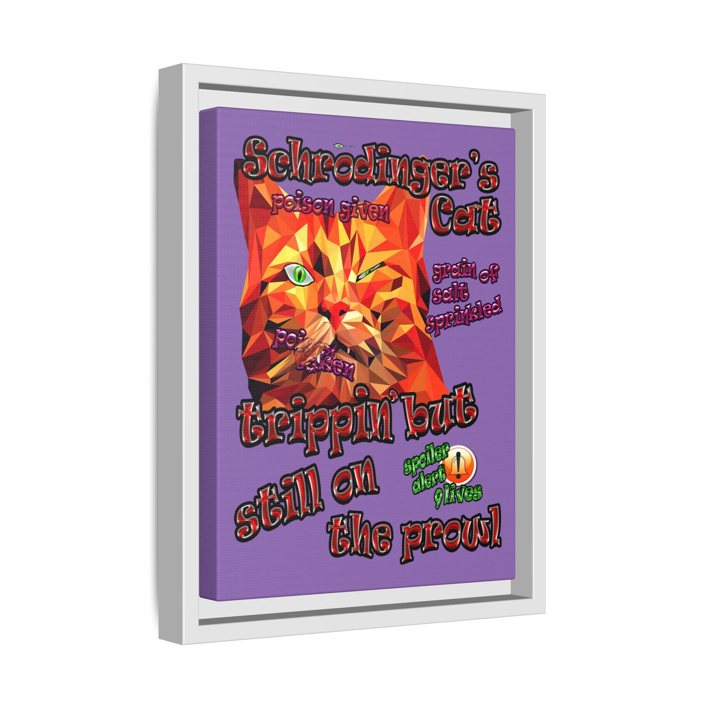 schrodinger's cat - framed canvas art (light purple)